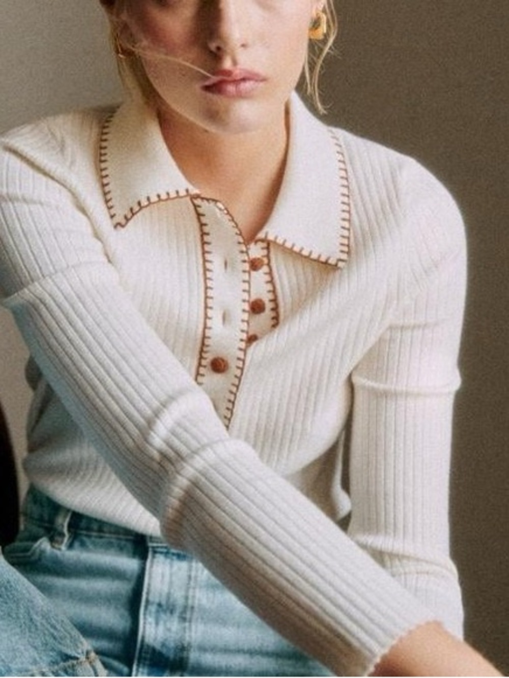 SEZANE Armelle Jumper Ecru Brown XS